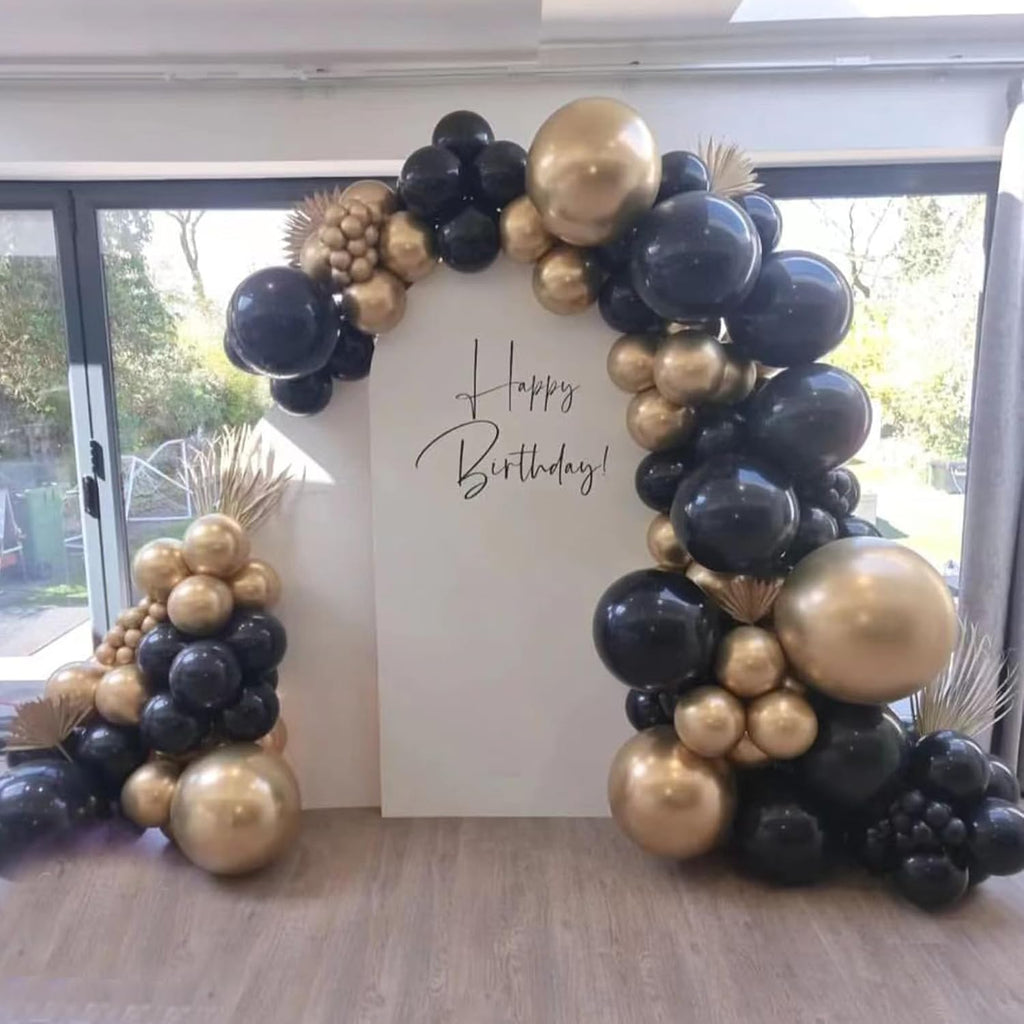 Skiennix Black and Gold Balloon Garland Arch Kit - 134pcs Metallic Balloons for Graduation, New Year & Birthday Celebrations