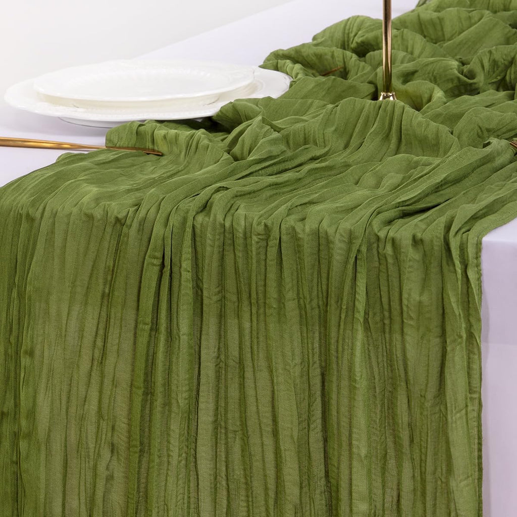 Socomi Cheesecloth Table Runner - 120 Inch Boho Rustic Green for Easter, Weddings & Home Decor