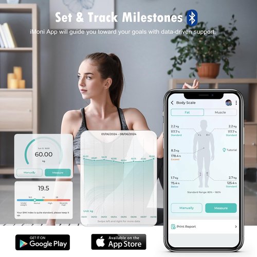 NUTRI FIT Scale for Body Weight Digital Bathroom Smart Scale with Bluetooth for BMI, Body Fat, Muscle Mass, 20 Body Composition Analyzer Health Monitor Sync Apps 330lbs, Batteries Included