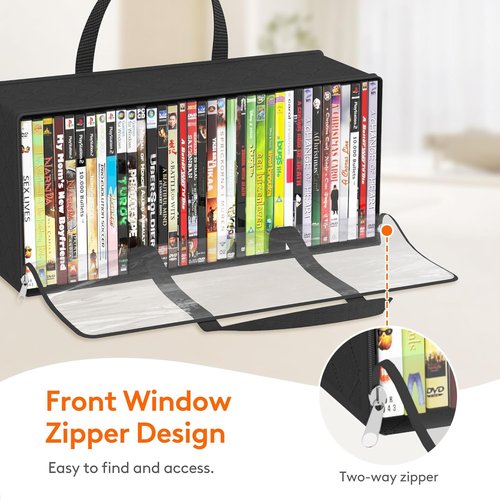 Lifewit DVD Storage Bags - Clear PVC Organizer with Handles & Zipper | Holds 240 DVDs (6 Pack)