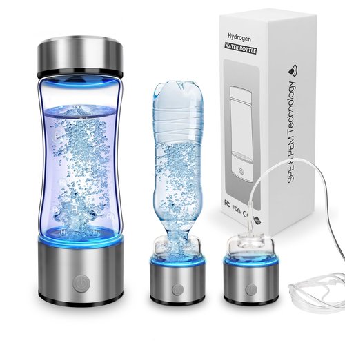 2026 Portable 4000PPB Hydrogen Water Bottle Generator, SPE PEM Tech Glass Ionizer Machine 420ml for Home, Office, Travel, Fitness – Health Benefits with USB-C Charging