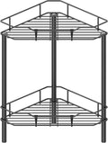 HuggieGems Corner Shower Caddy Organizer - 2 Tier Floor Standing Shelf with Hooks | Black Finish