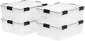 IRIS USA WeatherPro 41 Qt Storage Bins - BPA-Free Plastic with Tight Seal, Stackable & Nestable | Clear/Black, 4 Pack