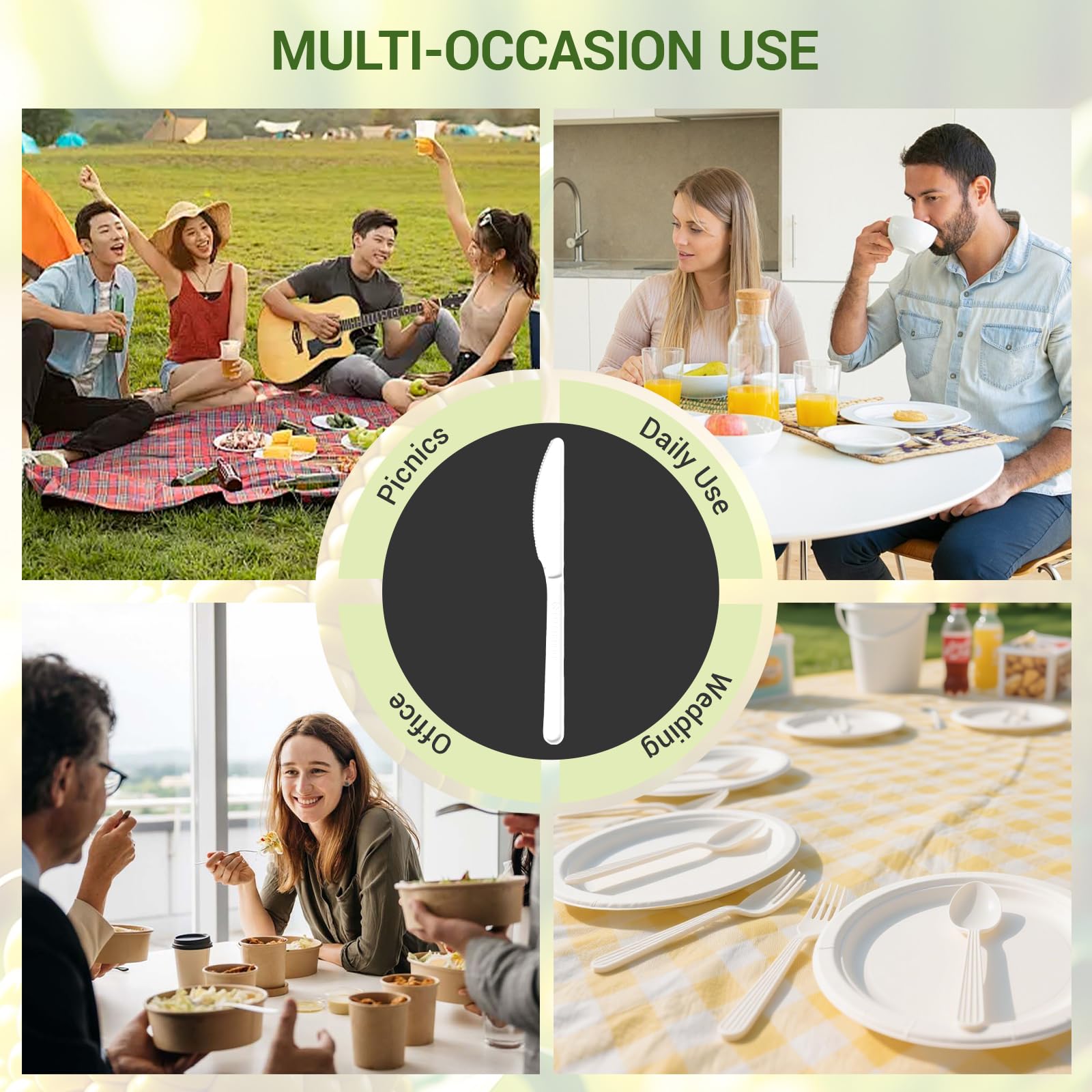 Degralight 100% Compostable Knives - 200Pcs CPLA Knives, Durable and Heat Resistant CPLA Disposable Cutlery, No Plastic Disposable Silverware for Party, Wedding, Office & Daily