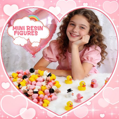 Exasinine 60 Pcs Valentine Ducks Mini Resin Duck Valentine's Day Mini Ducks Tiny Ducks for Valentine Decor Home Tabletop Micro Landscape Vase Cake Birthday