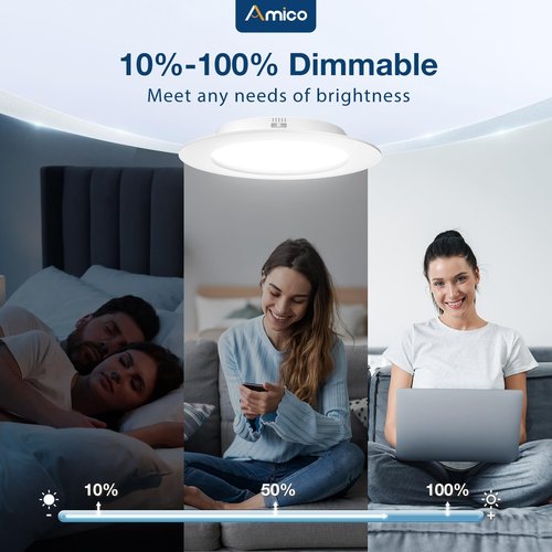 Amico 1 Pack 5/6 inch 5CCT LED Recessed Lighting, Dimmable, IC & Damp Rated, 12.5W=100W, 950LM Can Lights with Baffle Trim, 2700K/3000K/4000K/5000K/6000K Selectable, Retrofit Installation - ETL & FCC
