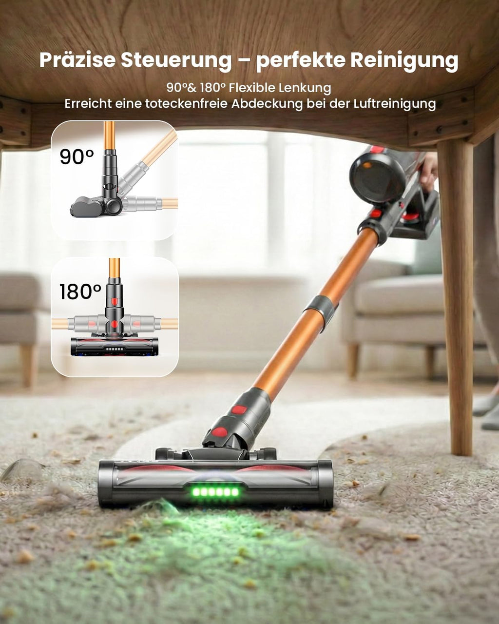Skiennix Cordless Vacuum Cleaner - 600W Power, 70-Min Runtime, LED Display, 1.4L Dust Cup | Ideal for Pet Hair & Hardwood Floors