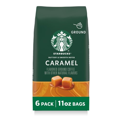 Starbucks Ground Coffee, Flavored Hot or Iced Coffee, Caramel, Six 11 oz Bags
