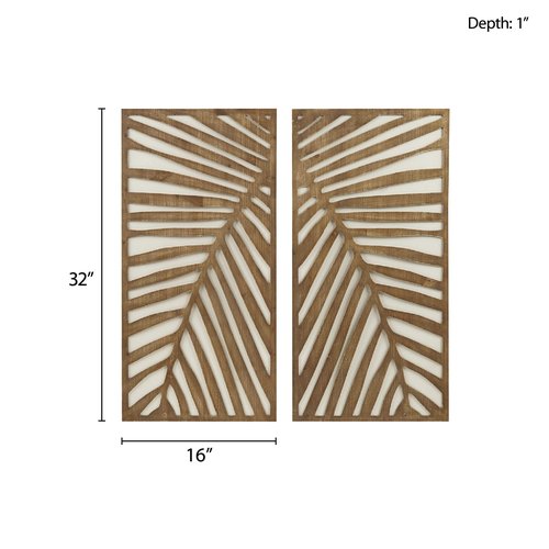 Madison Park Wall Décor for Living Room - Birch Palms Botanical Two-Tone, Home Accent Modern Kitchen Dining Decoration, Ready to Hang 2-Piece Wood Panel Set for Bedroom, 16"W x 32"H, Dark Palm