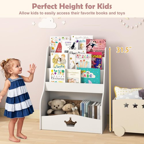 Costzon Kids Bookshelf and Toy Storage, 3-Tier Toddler Bookshelf with Large Storage Cubby, Toy Storage Organizers for Kids Room, Nursery, Playroom, Classroom (White)