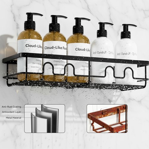 Dimyno Adhesive Shower Caddy, Large Capacity Shower Racks for Inside Shower, No Drill Bathroom Shower Organizer and Storage, 2 Pack Black Bathroom Shelves, Home Decor Rv Accessories, Apartment