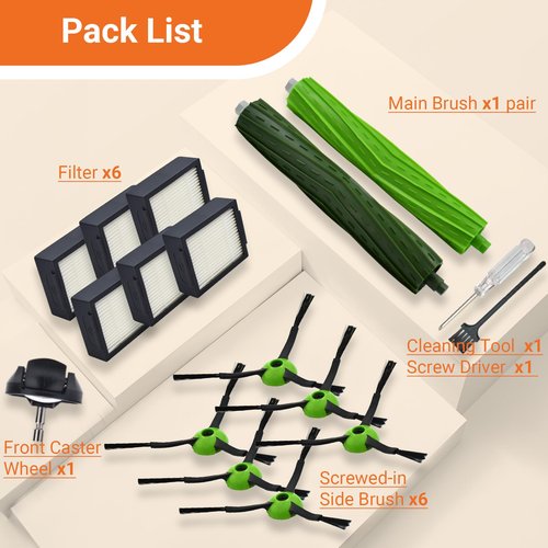 Yojolee Replacement Parts Compatible with iRobot Roomba J7 J7+ J5 J5+ J6 J6+ J8 J8+ J9 J9+ i e j Series Vacuum Cleaner Accessories Kit,Front Caster Wheel,Rubber Brushes,6 HEPA Filters,6 Side Brushes
