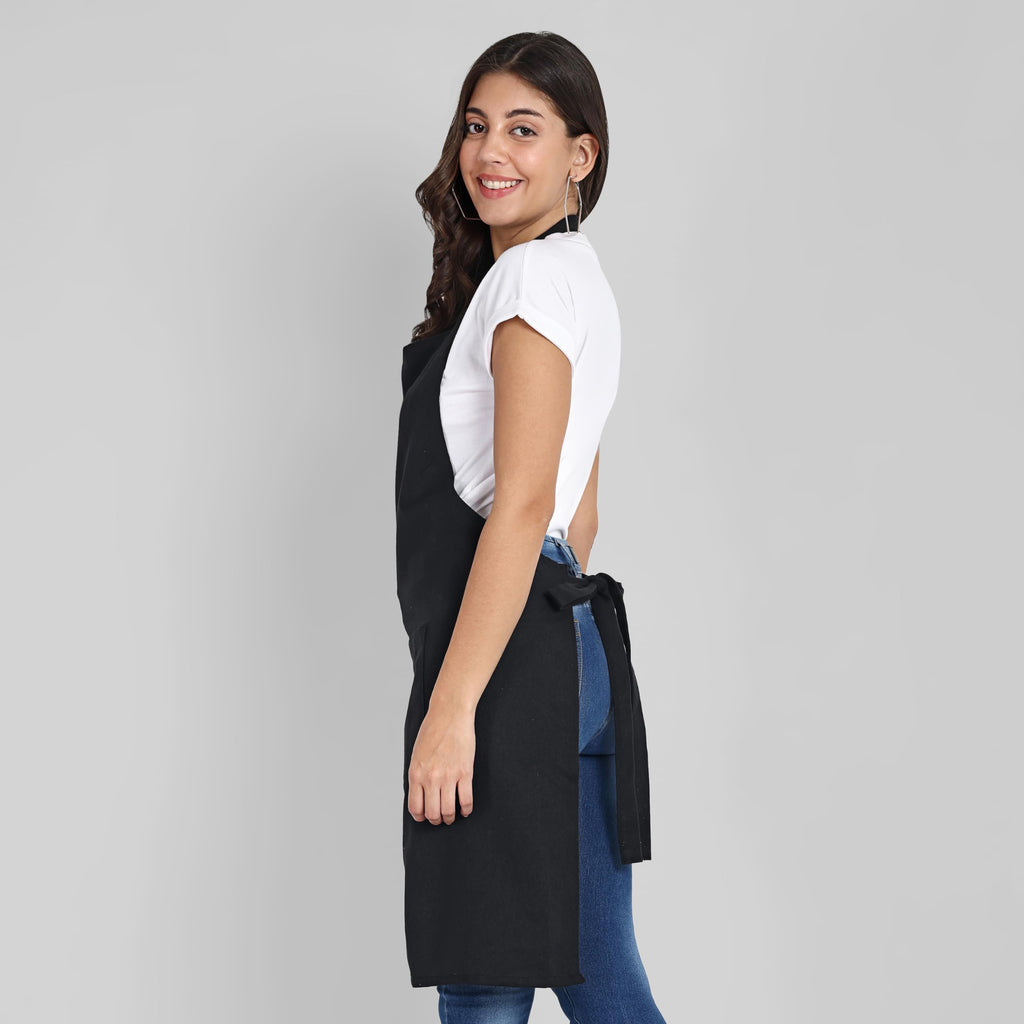 Mellow Buff Chef Aprons, Recycled Cotton Kitchen Apron with an Adjustable Neck with Long Ties, for cooking, baking (Denim Blue & Black)