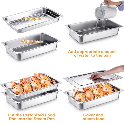 Ferraycle 3 Pack Full Size 2.6 Inch, 4 Inch Hotel Pan with Lid Perforated Steam Table Pan Restaurant Supplies for Kitchen, Steam Table Tray for Food Warmer