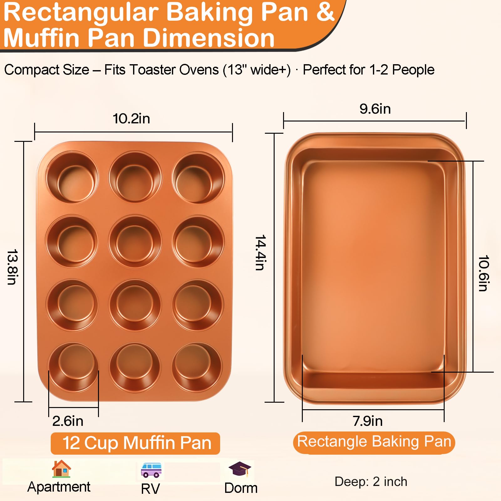 Barlket Bakeware Sets 6 Pcs, Non Stick Baking Pans Set, Black Speckled Kitchen Baking Set, Stackable Storage, Easy Clean & Even Heating, with Cooling Rack, Cake, Muffin, and Loaf Pan