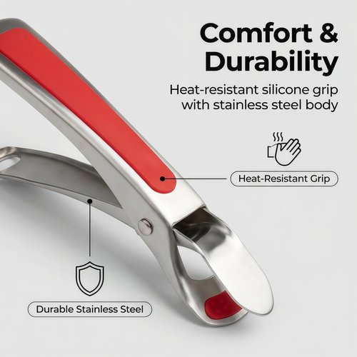 Hot Plate Gripper for Instant Pot Accessories, Stainless Steel Non-Scald Plate Gripper Clip Tongs for Microwave Oven Toaster Steamer Air Fryer, Non-Slip Heat-Resistant Kitchen Gripper(Red)