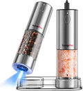 TempPro Electric Salt and Pepper Grinder Set - Rechargeable Automatic Mill with LED | 100ml, 2-Pack