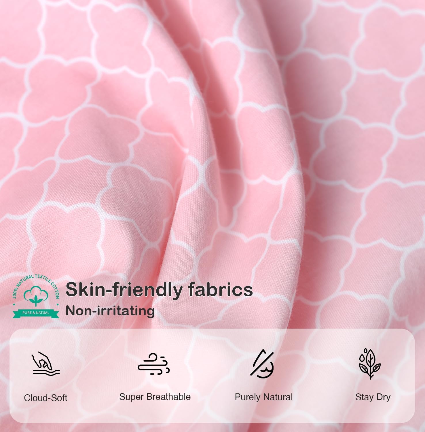 Skiennix Baby Sleep Sack Swaddle - 3-Way Adjustable 100% Cotton Transition Blanket for Girls | 0-6 Months, Pink