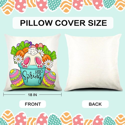 Easter Pillow Covers 18x18 Set of 4 Easter Eggs Decorations Stripe Hello Peeps Bunny Hip HopTruck Throw Pillows Cases Spring Farmhouse Party Decor