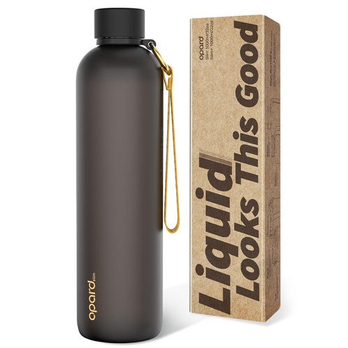 Opard Slim Water Bottle 32oz, Dishwasher Safe Plastic Water Bottle BPA-Free, Leakproof Screw Top, Charcoal Black, Reusable for Travel School Sport Gym Hiking