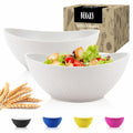 Wrova Wheat Straw Bowls Set of 2 with Textured Pattern,Unbreakable Large Salad Bowls,Plastic Bowls Dishwasher & Microwave,Sturdy and Stackable Kitchen Bowl Sets for Serving,Oatmeal.White