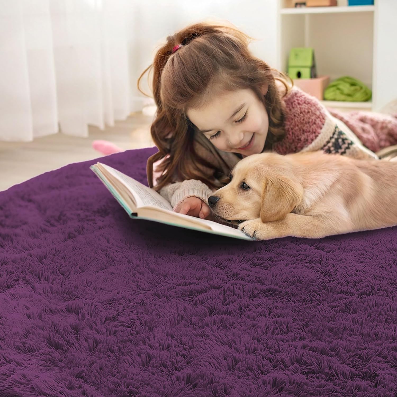 OLANLY Round Dark Purple Area Rug - Soft, Fluffy, Machine Washable 3 ft Carpet for Bedroom & Living Room