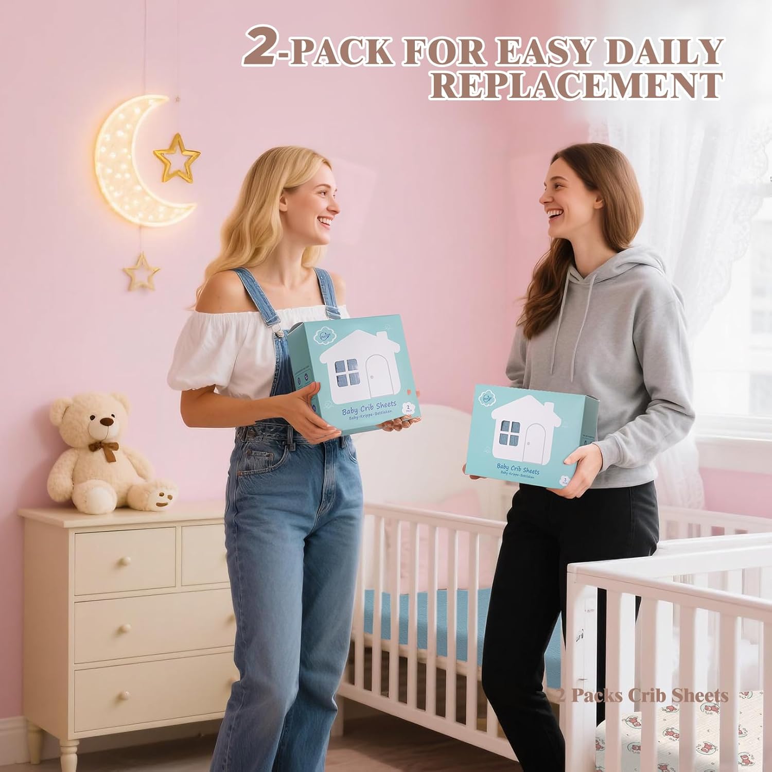 Skiennix Baby Crib Sheets - Soft Cotton Muslin | 2 Neutral Fitted Sheets for Toddler Bed 54 x 28 Inch