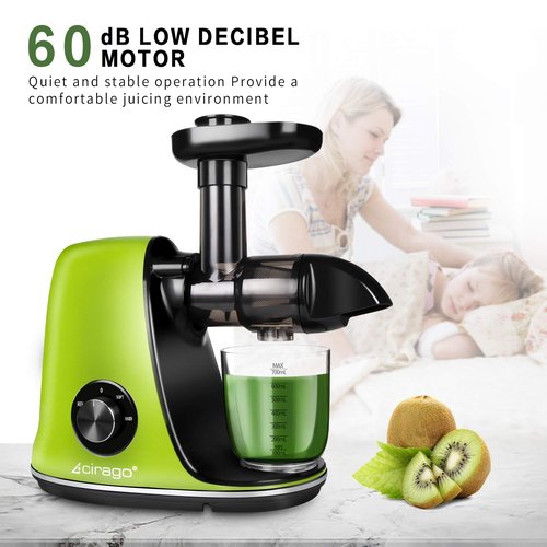 CIRAGO Horizontal Cold Press Juicer, Two Speed Adjustments, Slow Masticating Juicer Extractor, Easy to Clean, Silent Motor, Suitable for Vegetables and Fruits, BPA Free (Green)