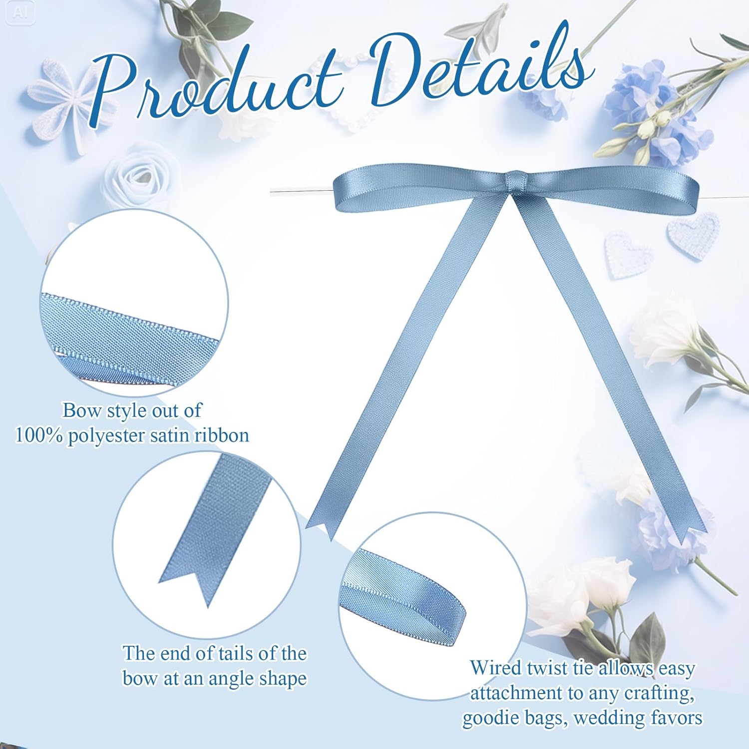 Riceshoot Satin Ribbon Bows - 50 Pcs Dusty Blue 5x7 Inch Twist Ties for Gift Wrapping & Decor