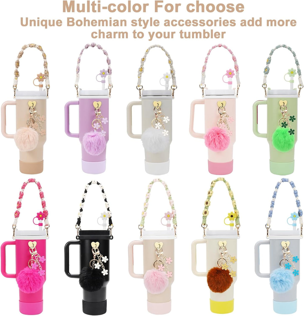 Stanley Cup Accessories Set - Water Bottle Handle Strap, Silicone Boot & Straw Cover for 40oz & 30oz Tumblers