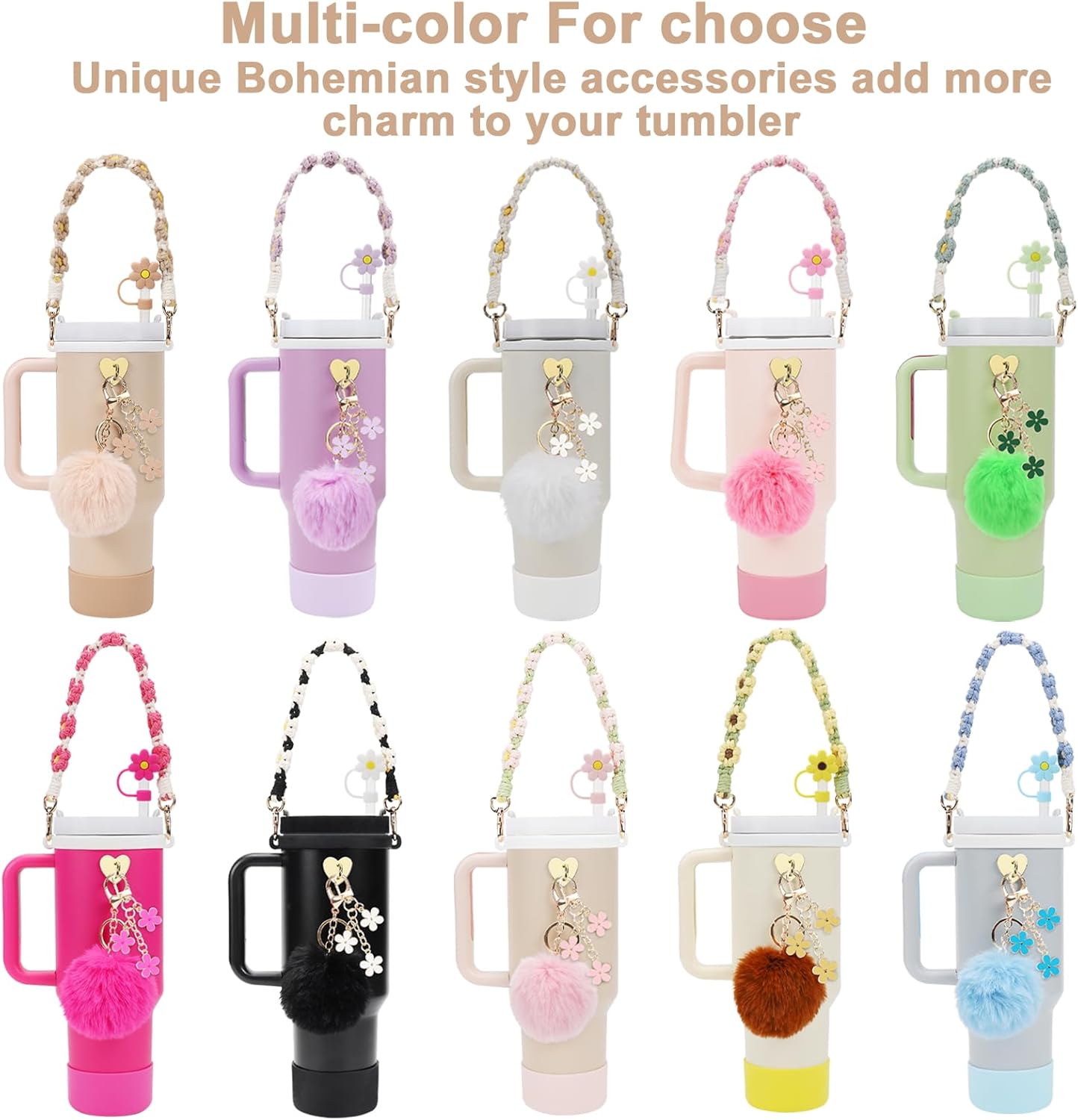 Stanley Cup Accessories Set - Water Bottle Handle Strap, Silicone Boot & Straw Cover for 40oz & 30oz Tumblers