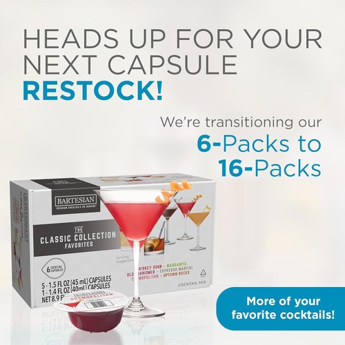 Bartesian - Classic Collection Capsules Variety Pack of 6 | Premium Cocktail Maker Refills