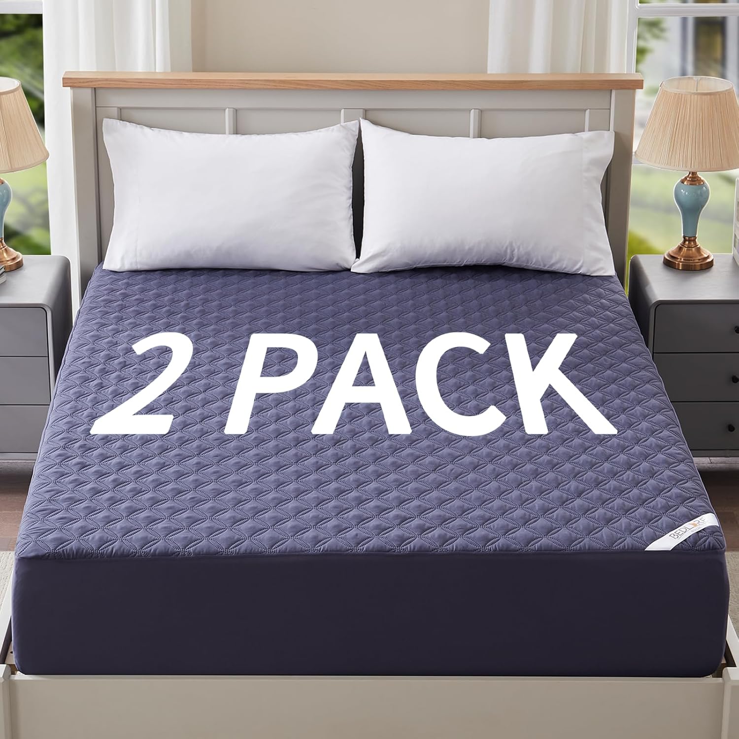 Skiennix Waterproof Mattress Protector - Noiseless Twin Size Fitted Pad with Deep Pocket | Breathable Navy Blue Cover