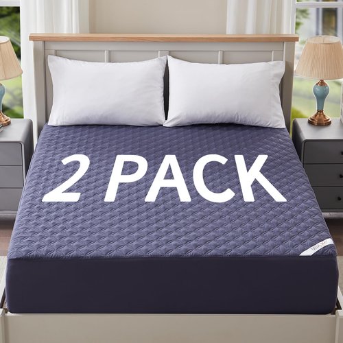 BEDLORE 2 Pack Waterproof Mattress Protector, Queen Size Pad Noiseless with Deep Pocket Fitted for 6"-18", Soft Breathable Dirt Proof Bed Mattress Cover Washable for Home, Bedroom, Hotel (Navy Blue)