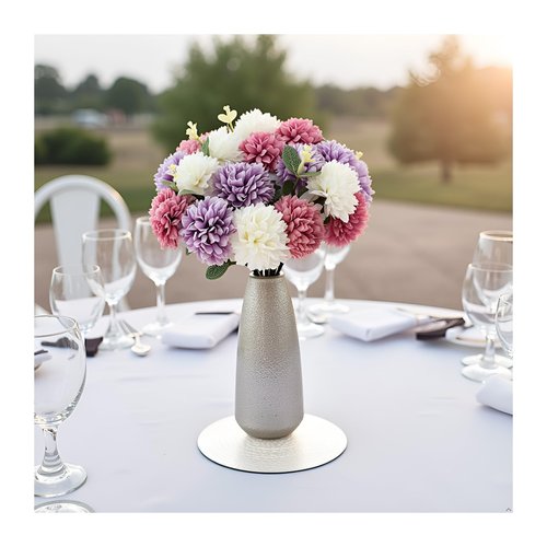 RUMEAVAO 15pcs Artificial Silk Mums Chrysanthemum Flowers with Faux Eucalyptus Stems, Fake Purple White Fuchsia Pompon Mums for Home Wedding Party Decor (12 Chrysanthemum & 3 Eucalyptus)
