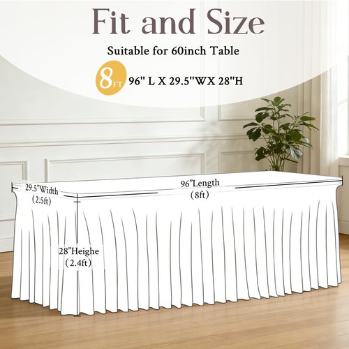 Baby Pink Table Cloth for 8 Foot Rectangle Tables Fitted Stretch Spandex Table Cover with Skirt 8ft Baby Shower Birthday Party Banquet Ruffle Tablecloth Wedding Table Cloths Desk Skirt, 2 Pack