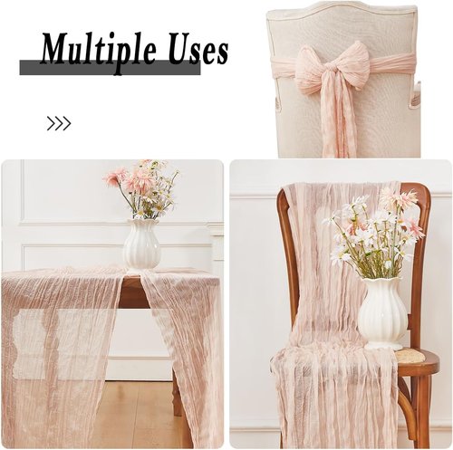 Cheesecloth Table Runner by Dusty Pink - 120 Inch Boho Rustic Design for Weddings & Parties