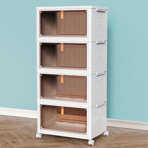 CTSNSLH 4-Tier Plastic Storage Bins - Stackable, Foldable Organizers with Lids for Home & Office