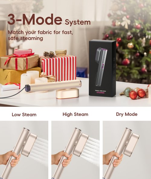 iLAKE Steamer for Clothes, 1000W Portable Garment Steamer Travel Size, 100-240V Dual Voltage, 120ml Tank Handheld Steam & Iron 2 in 1, for Home, Business, Global & Europe Traveling, Rose Gold