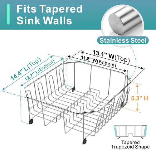 GSlife Small in Sink Dish Drying Rack - Stainless Steel Compact Dish Drainer for RV Kitchen Apartment Sink, Rust Resistant Inside Sink Rack, 1–2 Person Households, 13.1" W x 14.4" L, Silver