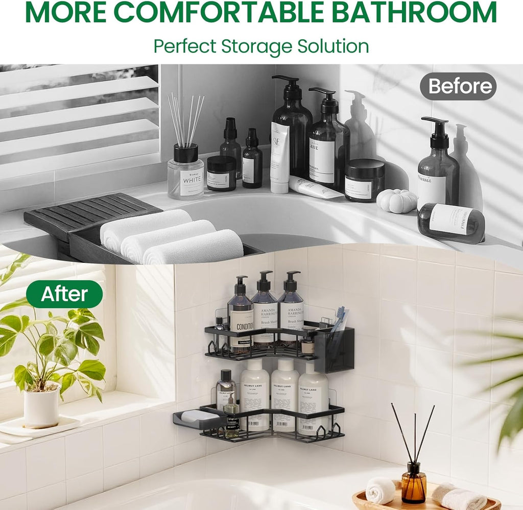 Skiennix Adhesive Shower Caddy - Rustproof Stainless Steel Corner Organizer | 4 Pack with Large Capacity