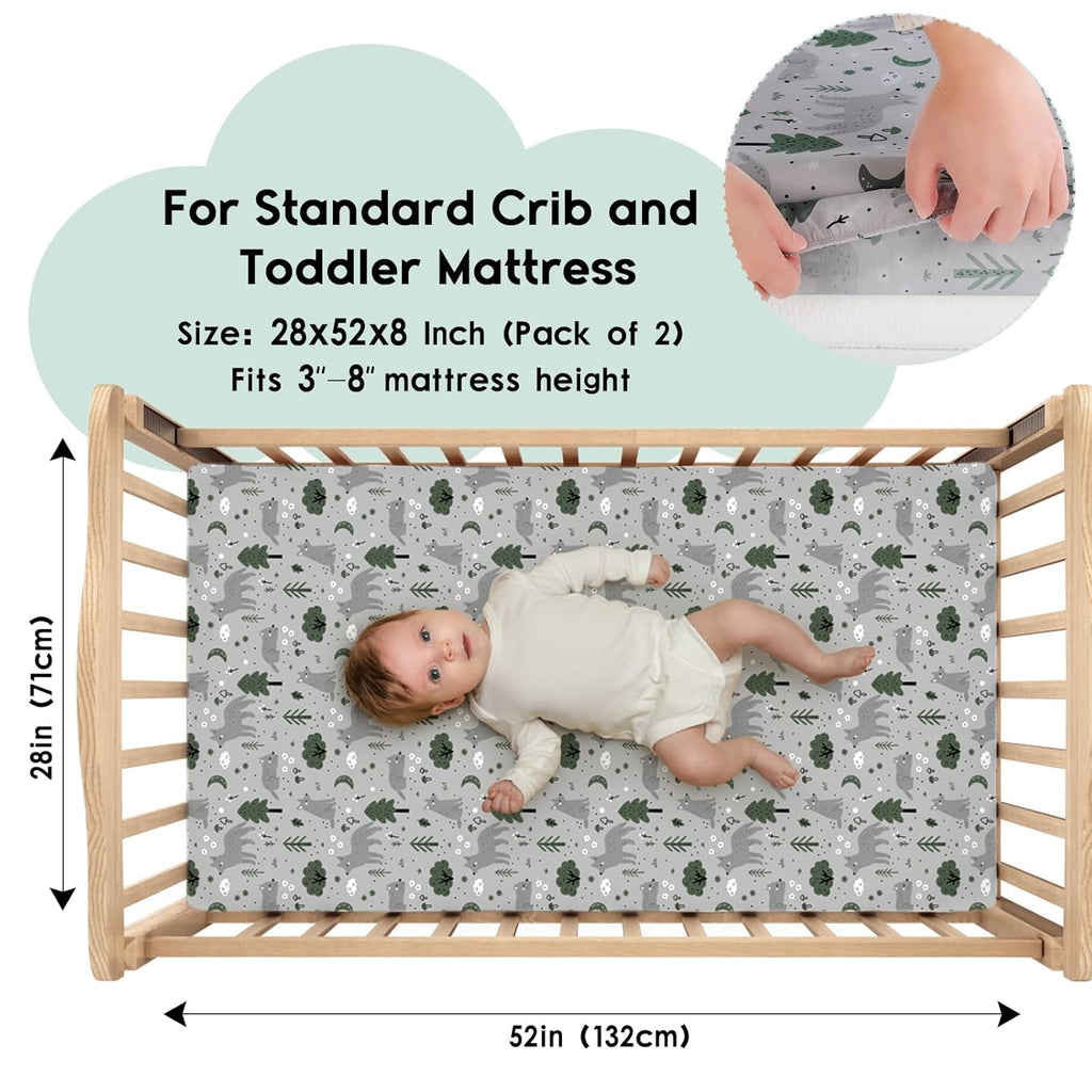 Yoofoss Fitted Baby Crib Sheets - Super Soft Microfiber 2-Pack for Standard Crib & Toddler Mattress | 28x52x8in (Fox)