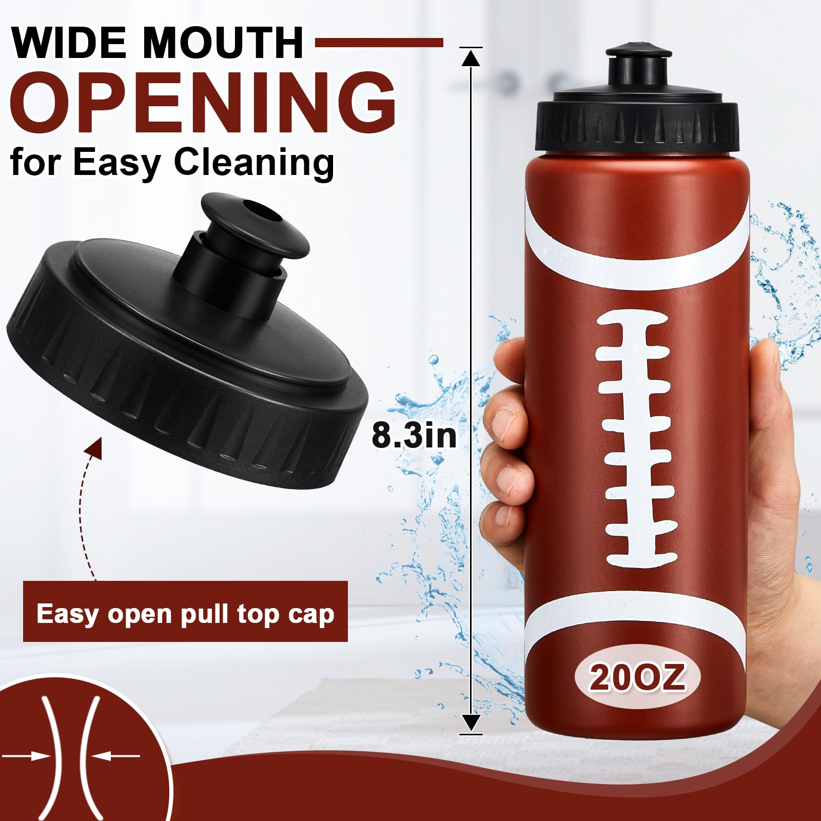 Yaomiao 6 Pcs Football Water Bottle, Football Party Favors Bulk, 20 oz Reusable Bpa-free Squeeze Water Bottles, Stuff for Sports Gifts, Team Gifts, Birthday, Tailgate Parties
