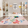 STARUIA Washable Pink Rugs for Girls Bedroom, 5x7 Soft Butterfly Rug Kids Rugs for Playroom Nursery, Non Slip Baby Toddler Carpet for Kids Room Daycare Tent Dorm Castle Indoor Decor