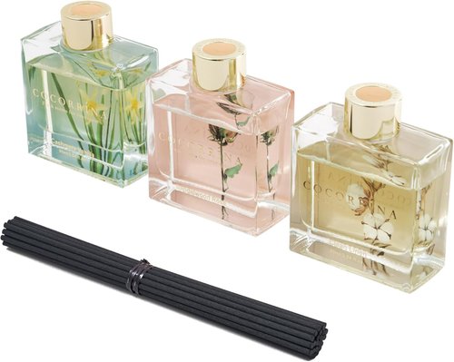 COCORRÍNA Reed Diffuser Set - 3 Pack of 3.04 Fl. Oz. Cashmere Vanilla, Sandalwood Rose & Clean Linen for Home Decor