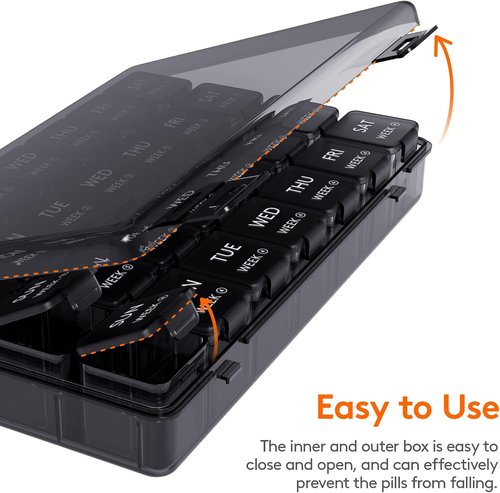 Lifewit Pill Organizer - 28-Day Vitamin Case with Large Compartments for Supplements | Black