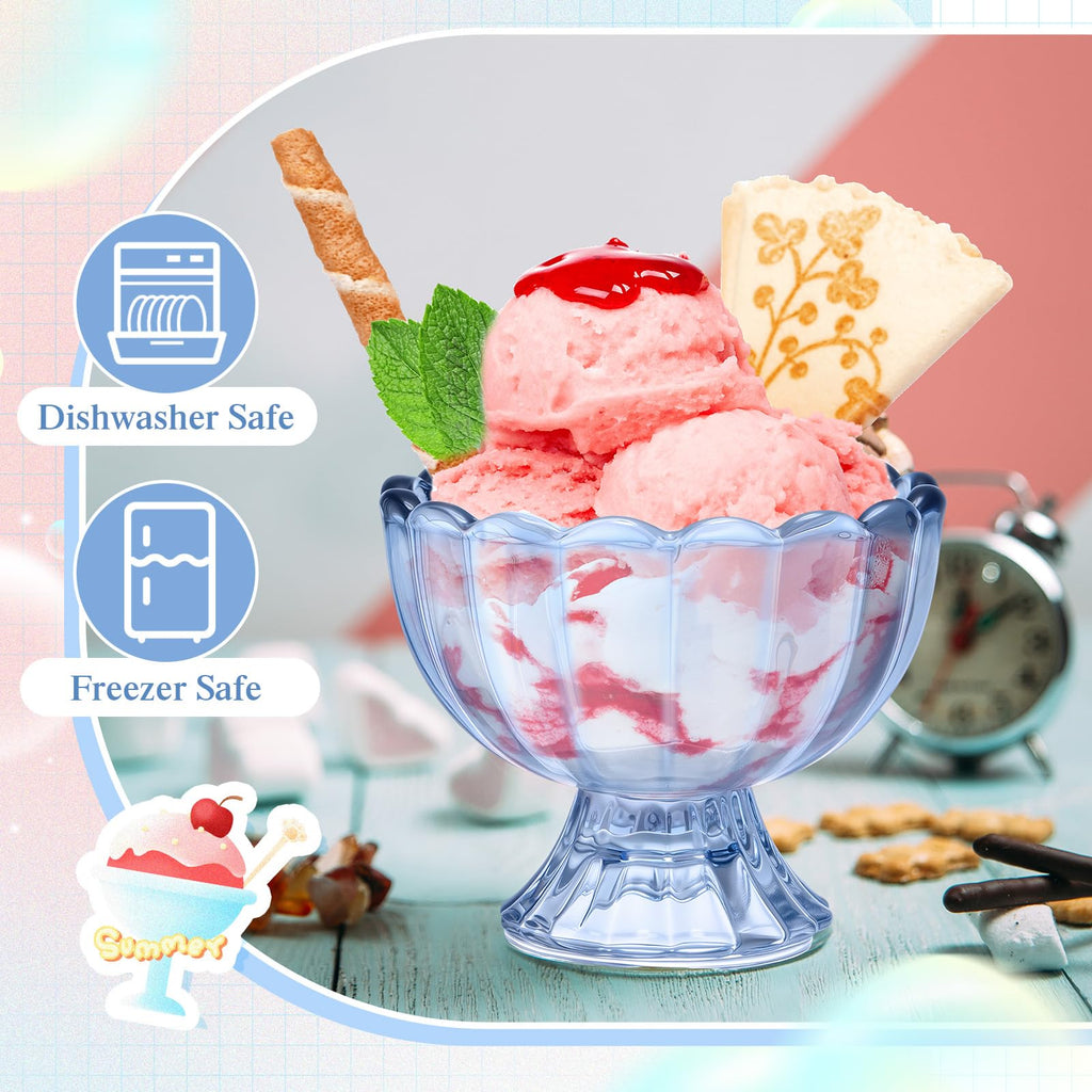 Potchen 12 Packs Small Blue Glass Ice Cream Bowls 5 oz Sundae Glasses Dessert Cups Clear Blue Tulip Ice Cream Glasses for Trifle Salad Sundae Cake Pudding Dinner Wedding Holiday Party