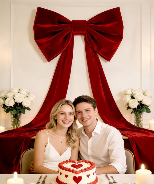 UQJE 32 x 250 in Red Big Bow Valentine's Day Decorations Giant 3D Velvet Ribbon Bows Tree Topper Decor for Party Birthday Christmas