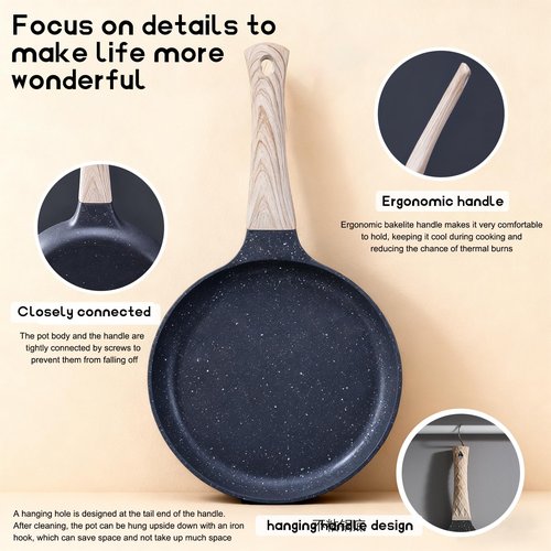 KUAWAK 11.2” Crepe Pan Nonstick，Granite Coating Dosa Pan Pancake Flat Skillet Tawa Griddle,Scone Pan,With Stay-Cool Handle, Induction Compatible, PFOA Free