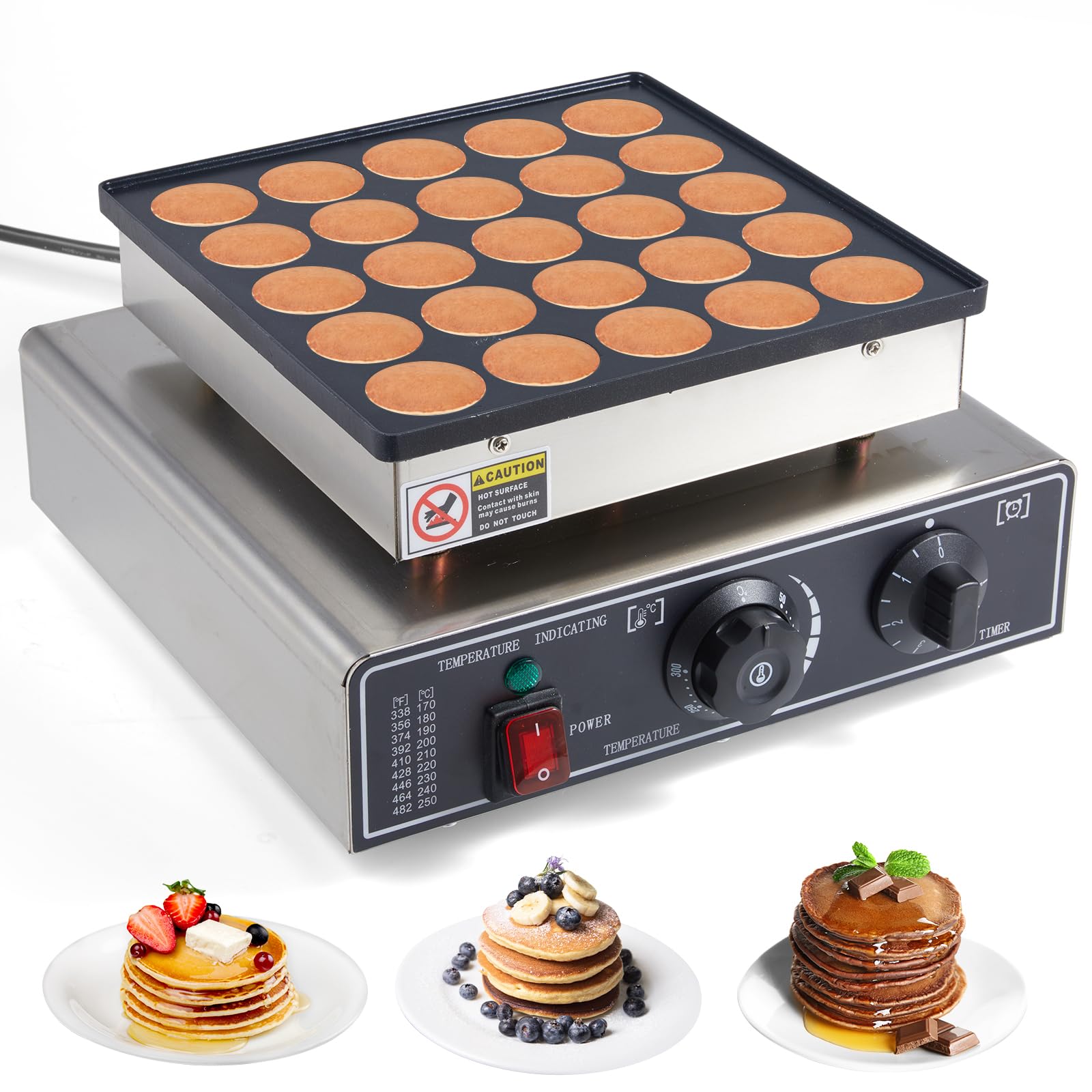 25PCS Commercial Mini Pancake Maker Machine – Stainless Steel 1.6inch Dutch Pancake Maker with Non-Stick Griddle, Adjustable Temperature & Timer – Electric 900W Maquina Para Mini Pancakes